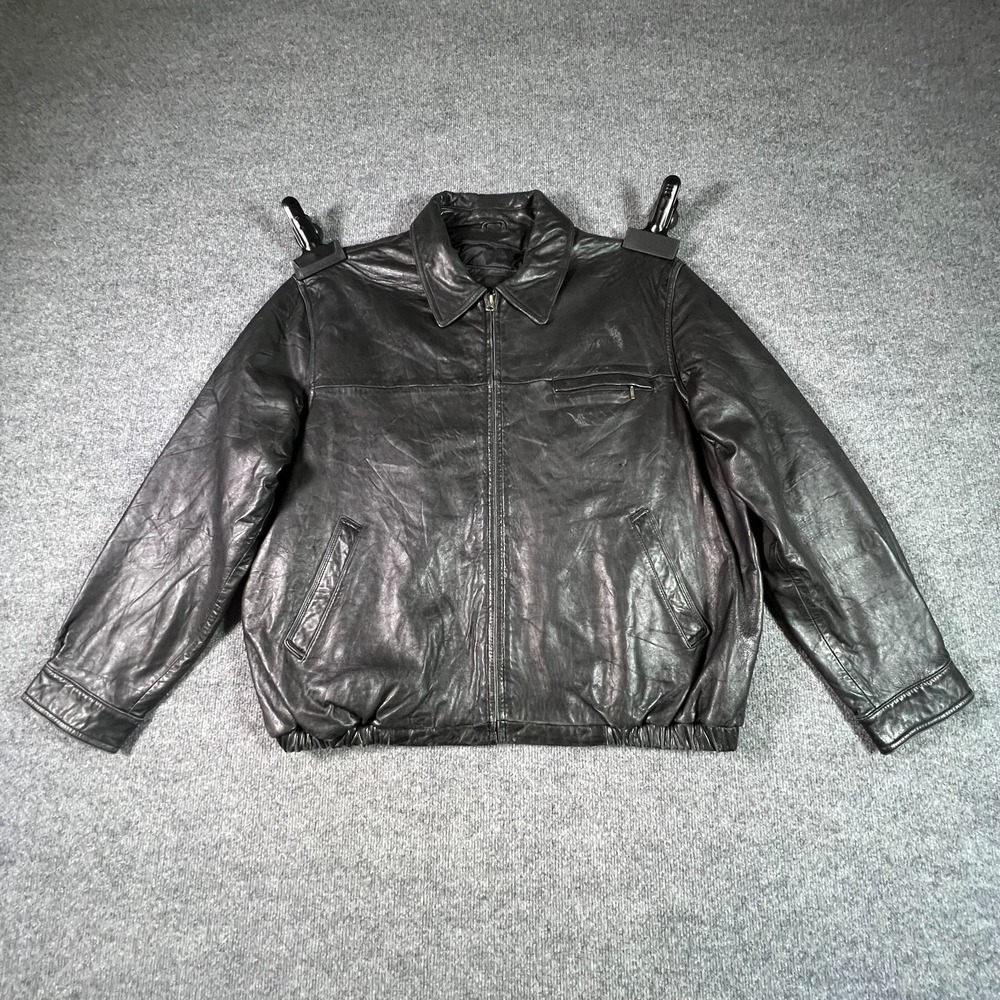 American Classics Bomber Jacket Men's 2XL Black Faux Leather Collared Full-Zip